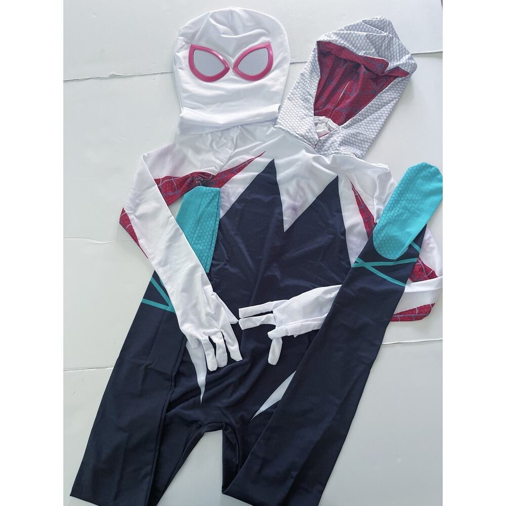 Spider Hero Costume Jumpsuit Women S White Hooded Full Body Suit Mask 2 Piece